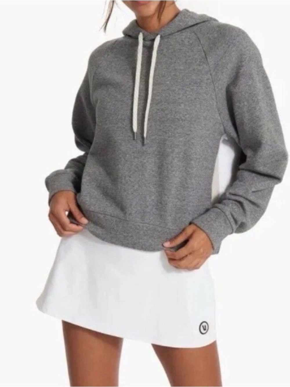 Vuori Heather Gray White Colorblock French Terry Crop Raglan Hoodie Sweatshirt